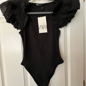Zara Black Ruffled Bodysuit